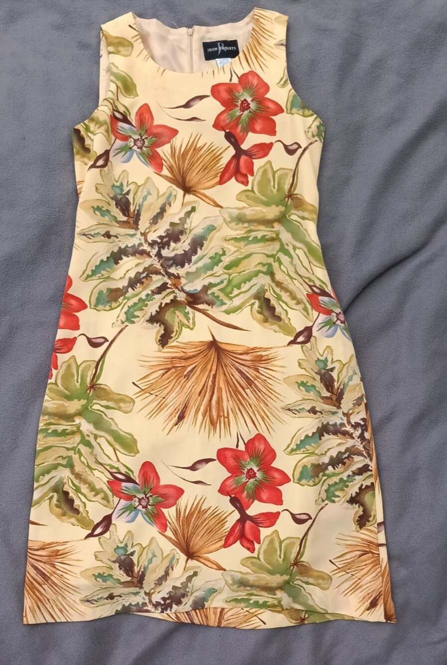 John Roberts Size 6 Mustard Yellow Tropical Floral Tank Mini Dress Hemmed Vacati